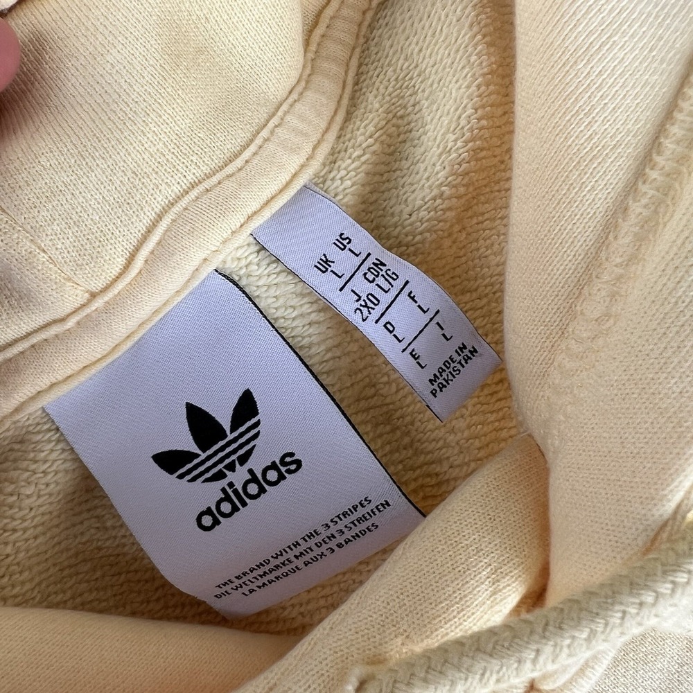 adidas originals men's trefoil pale yellow hoodie size L  b3 - Picture 2 of 7